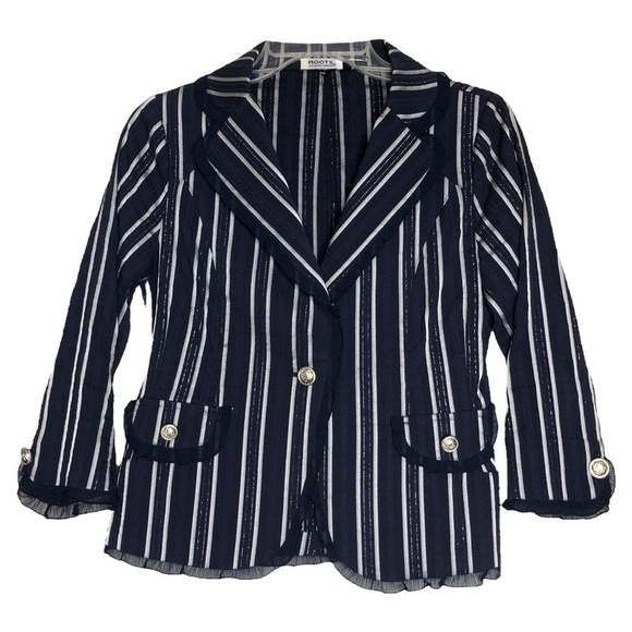 Roots Navy and Silver Striped Blazer with Silver Buttons - Size Small - Picture 1 of 7